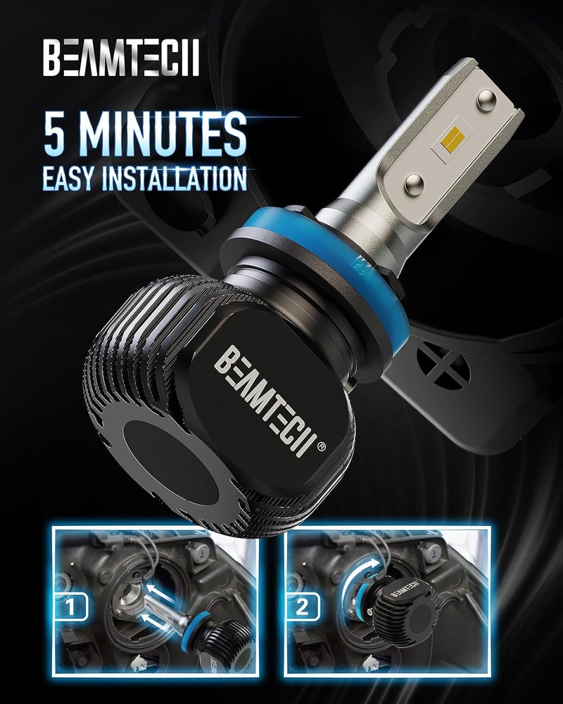 BEAMTECH H11 Bulbs, S1 Series H8 H9 Fog lights, 300% Brighter 6500K White, 2 Bulbs - Image 4